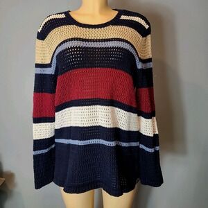 Vtg 90s Cotton Crochet Shaker Knit Sweater Cottage y2k Coastal Resort Sz 1X Boho